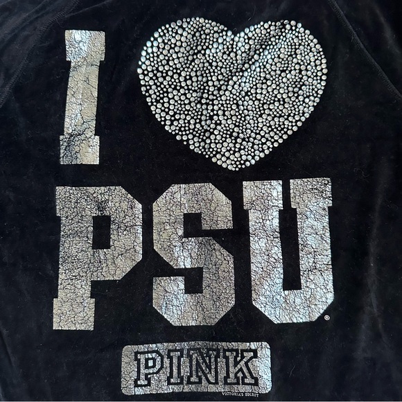 Victoria's Secret PINK | Black and Bling PSU Full Zip Velvet Fur Hoodie | Large - Picture 3 of 9